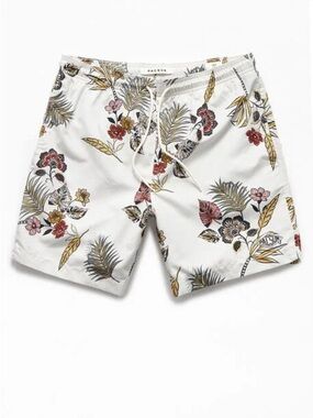 PacSun White Floral Drawstring Hybrid Shorts with Red & Gold Accents